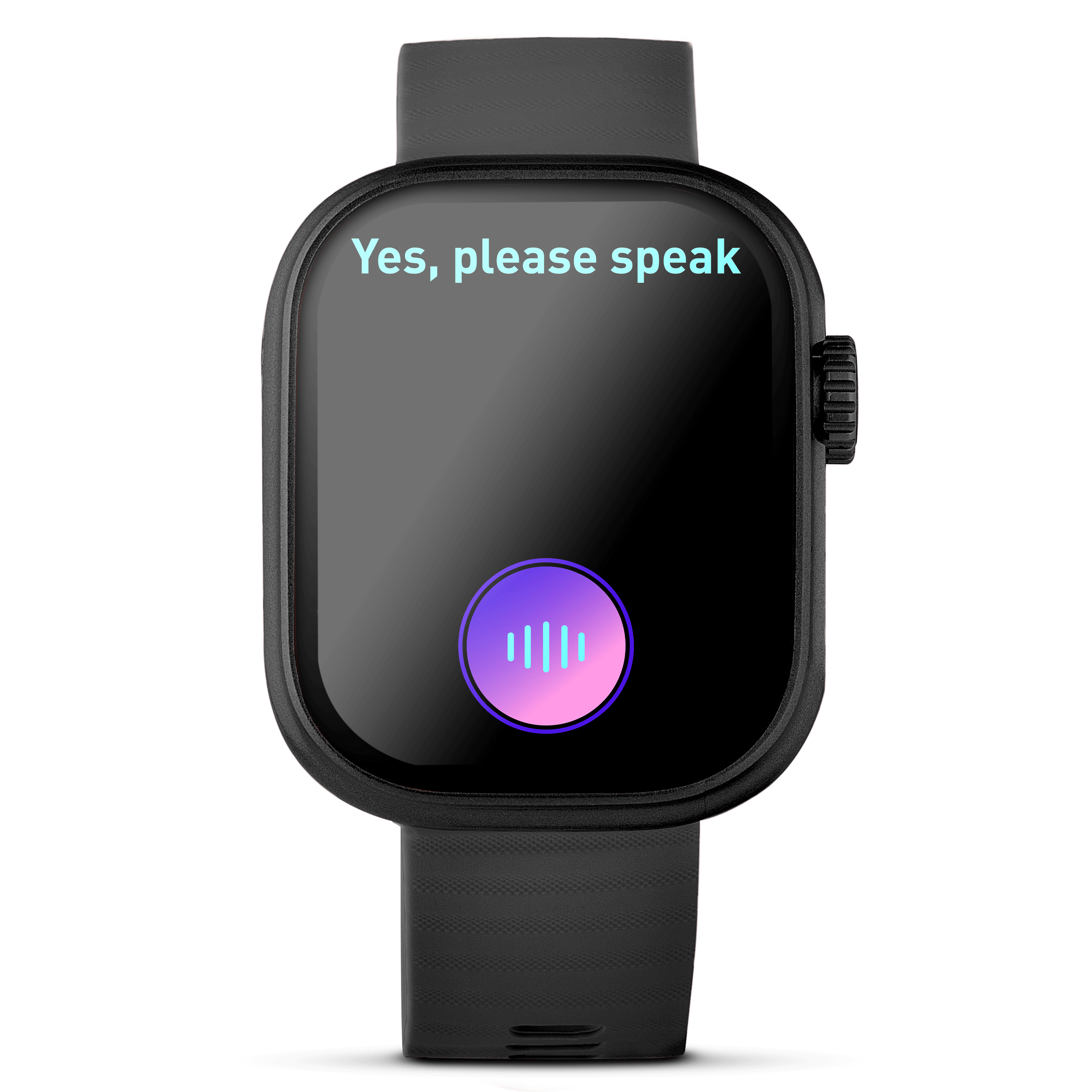 Silver Prime Smartwatch showing voice assistant on the screen.