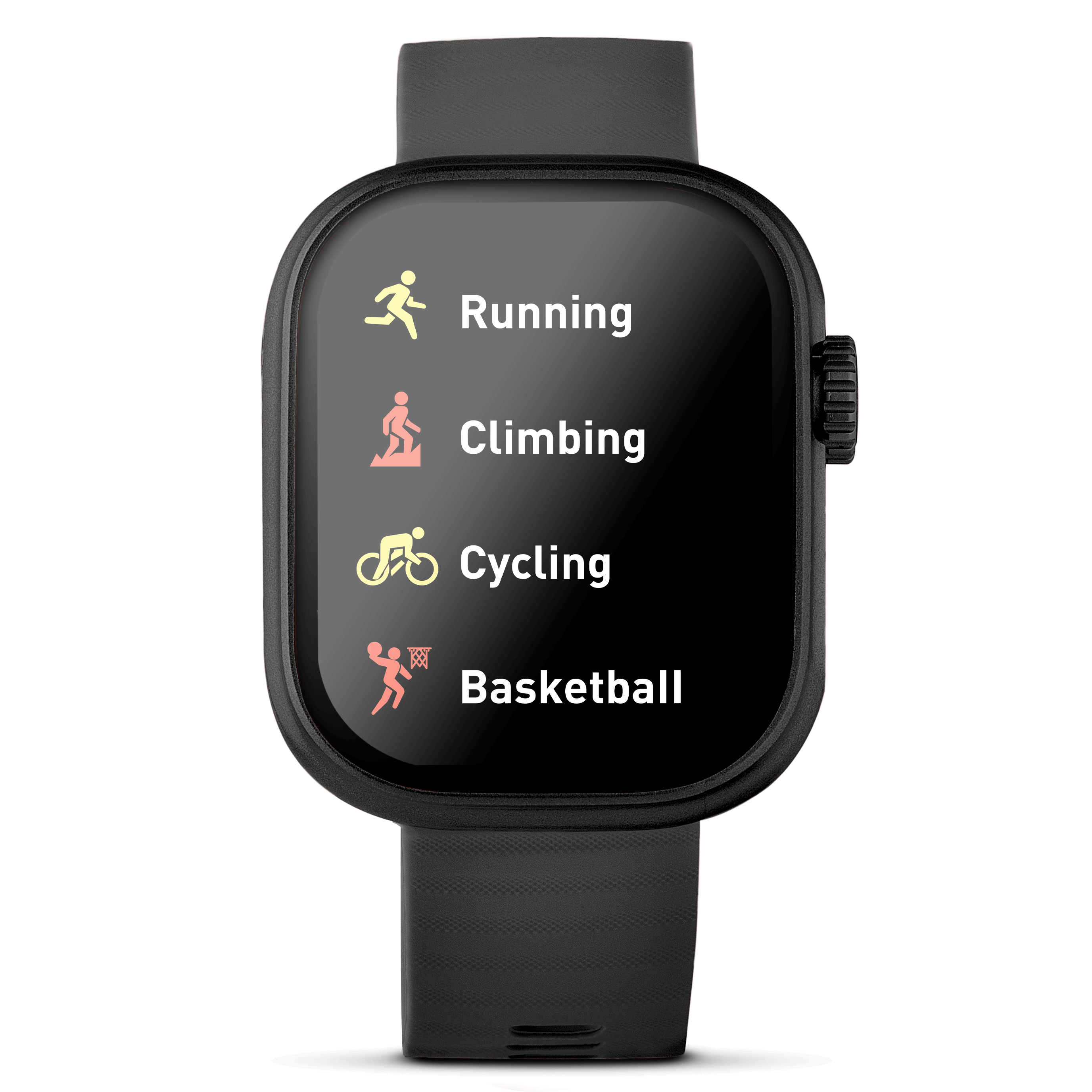 Black Lynx Smartwatch showing multiple sport modes on the screen.