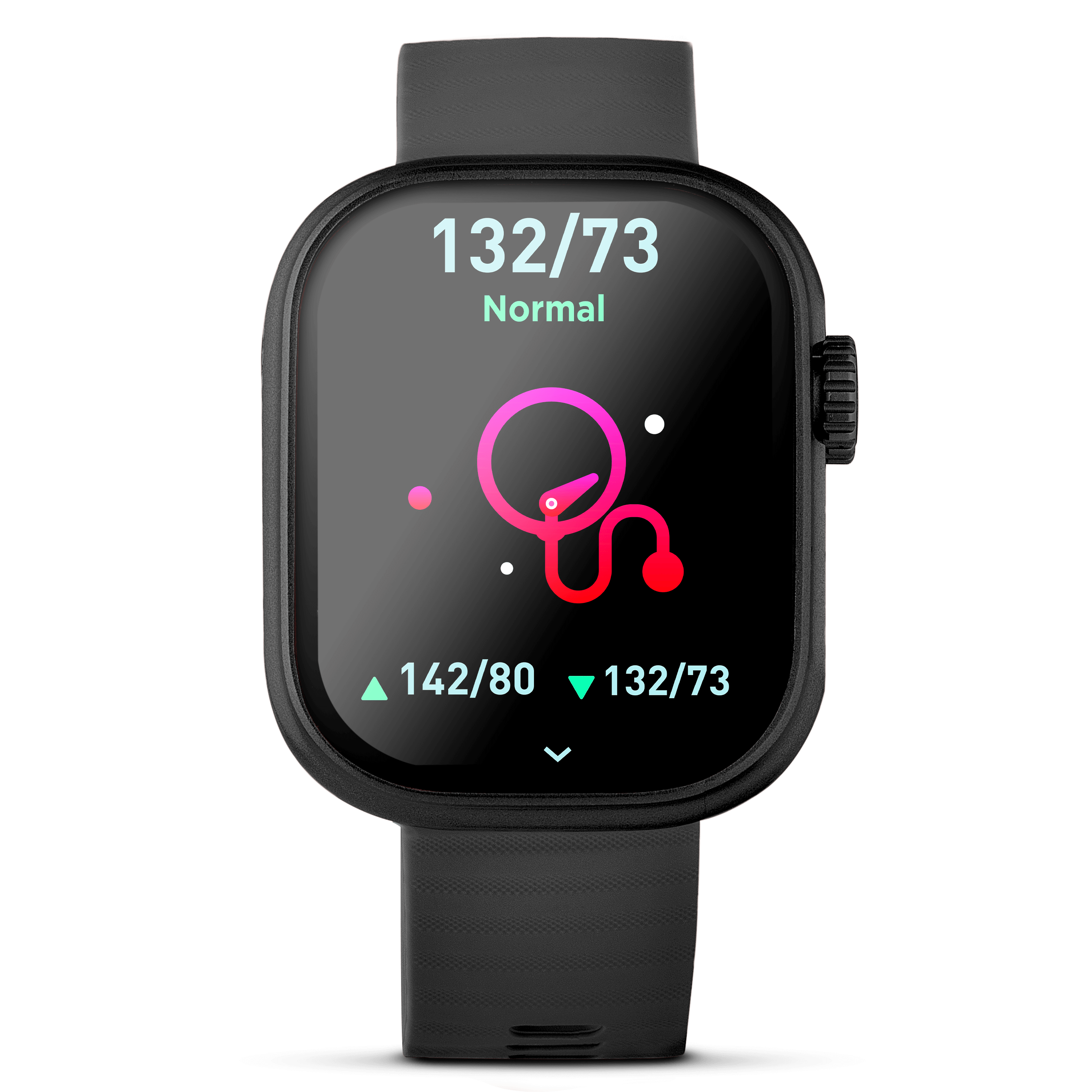 Silver Prime Smartwatch showing blood pressure on the screen.