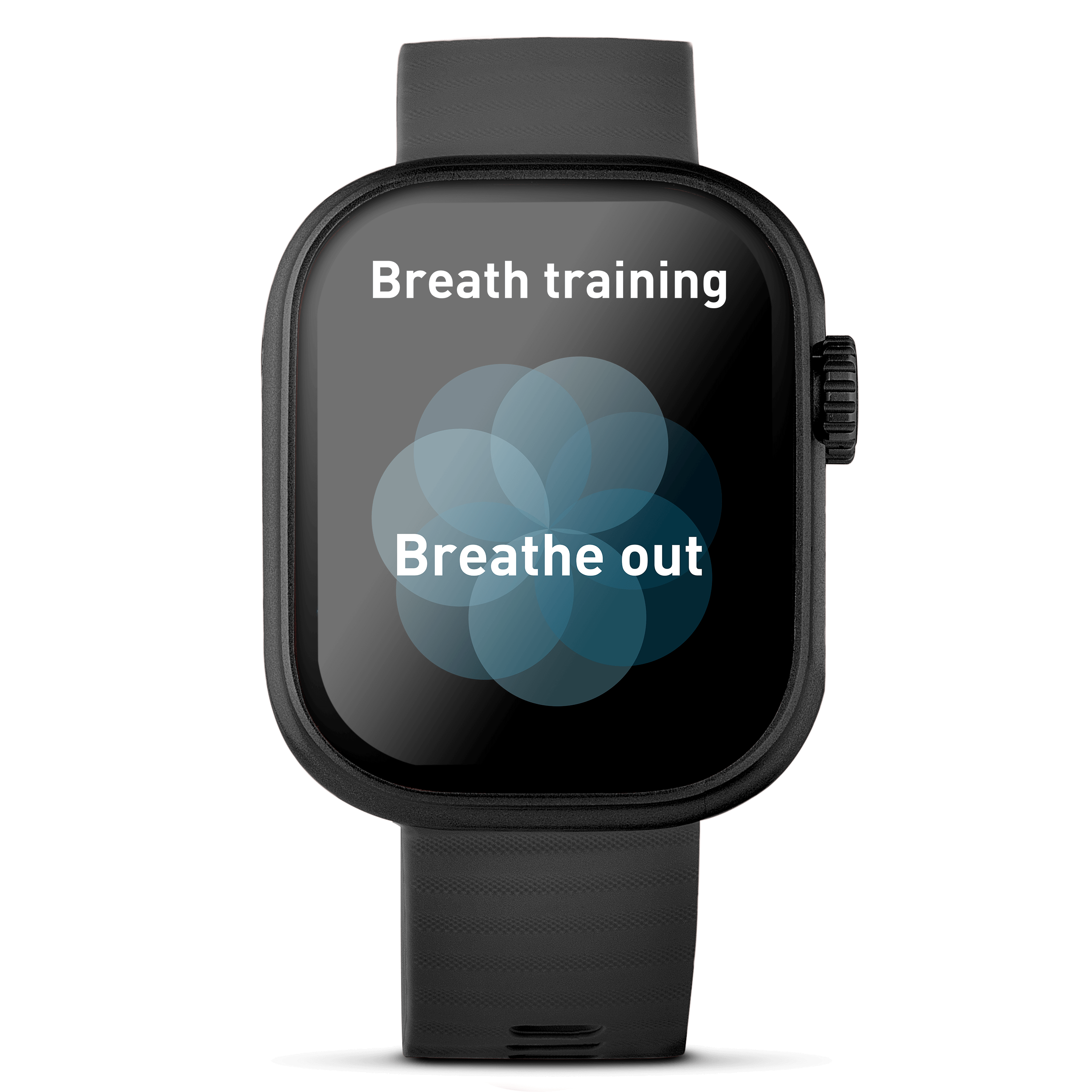 Silver Prime Smartwatch showing breathing trainings on the screen.