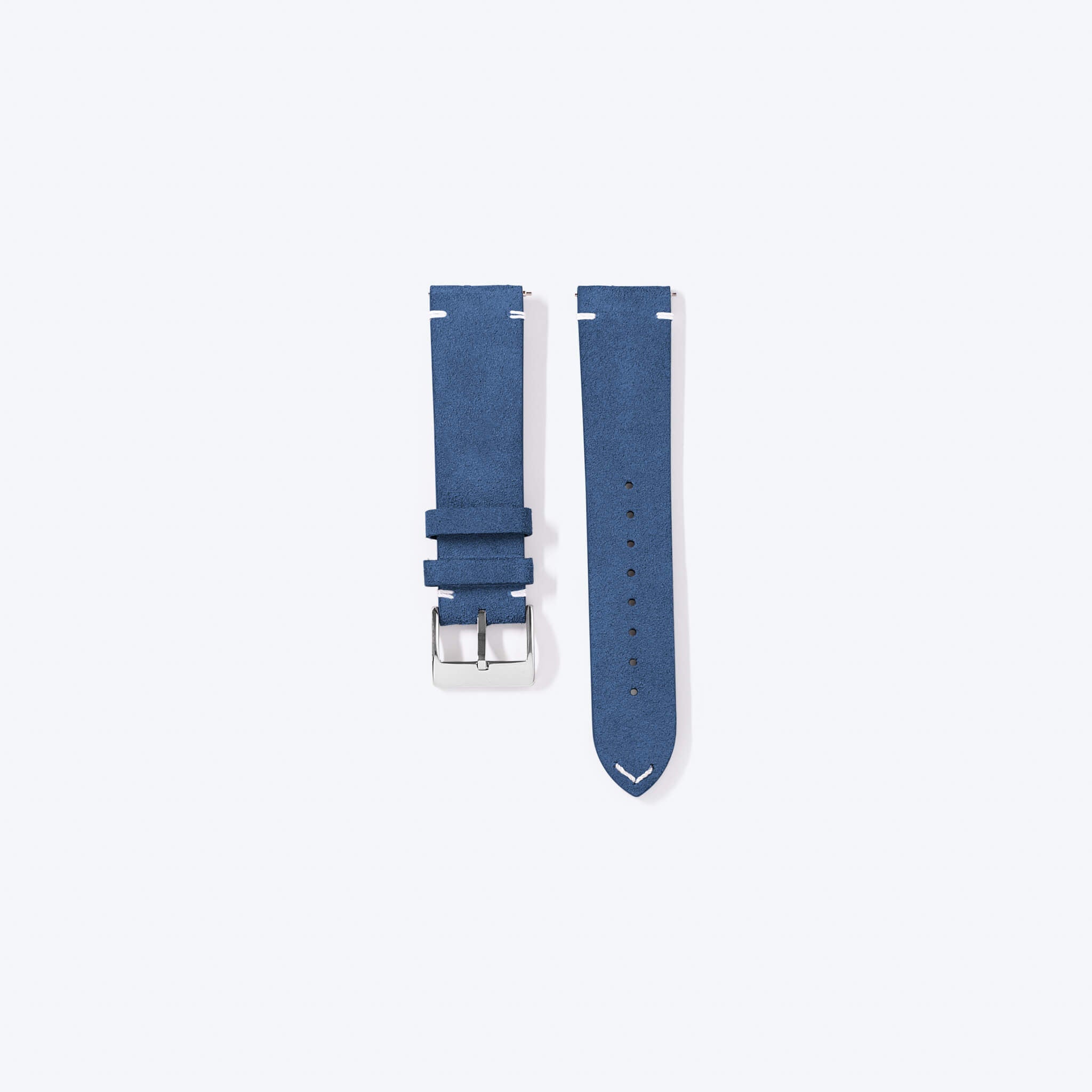 blue suede strap with plain background.