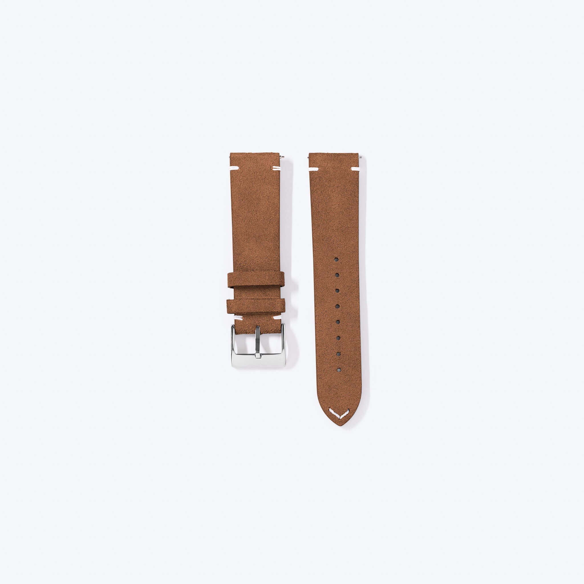 brown suede strap in plain background.