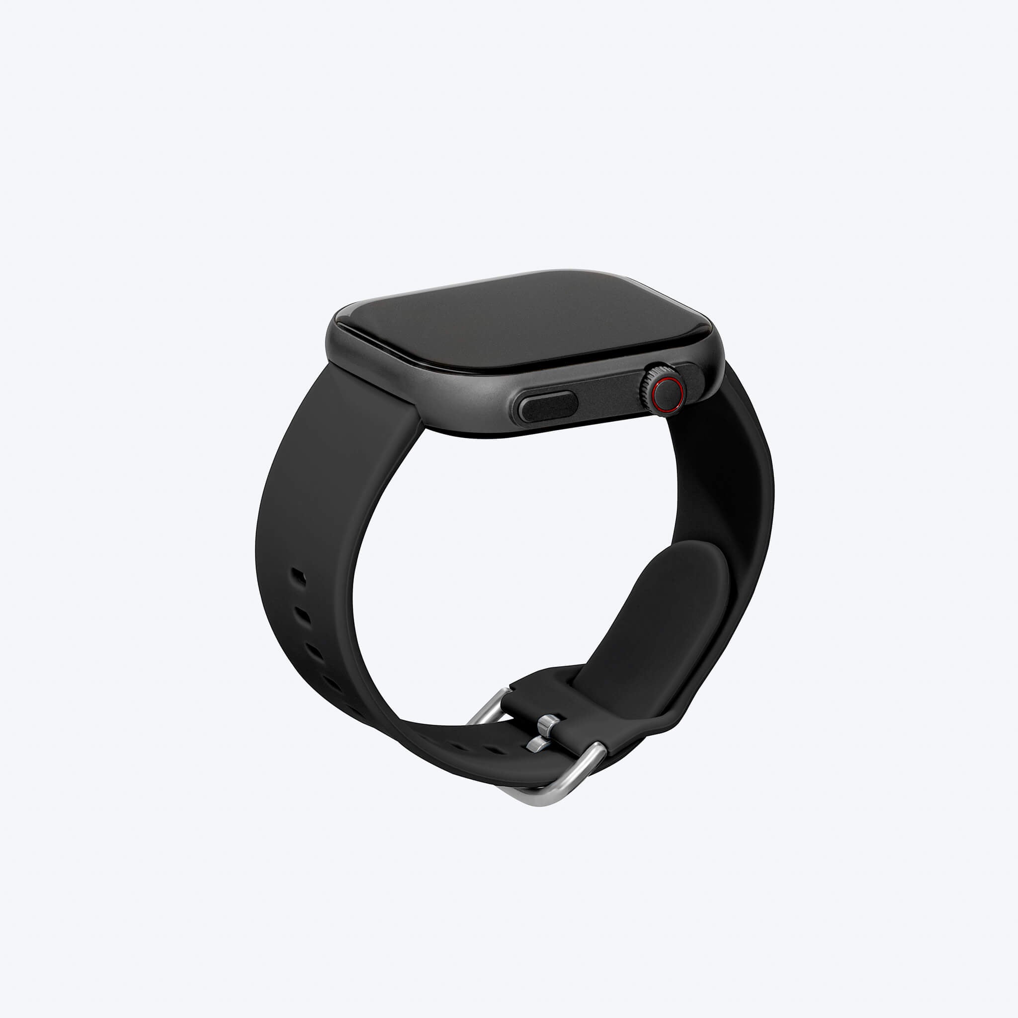 prime smartwatch in black sport band in plain background.