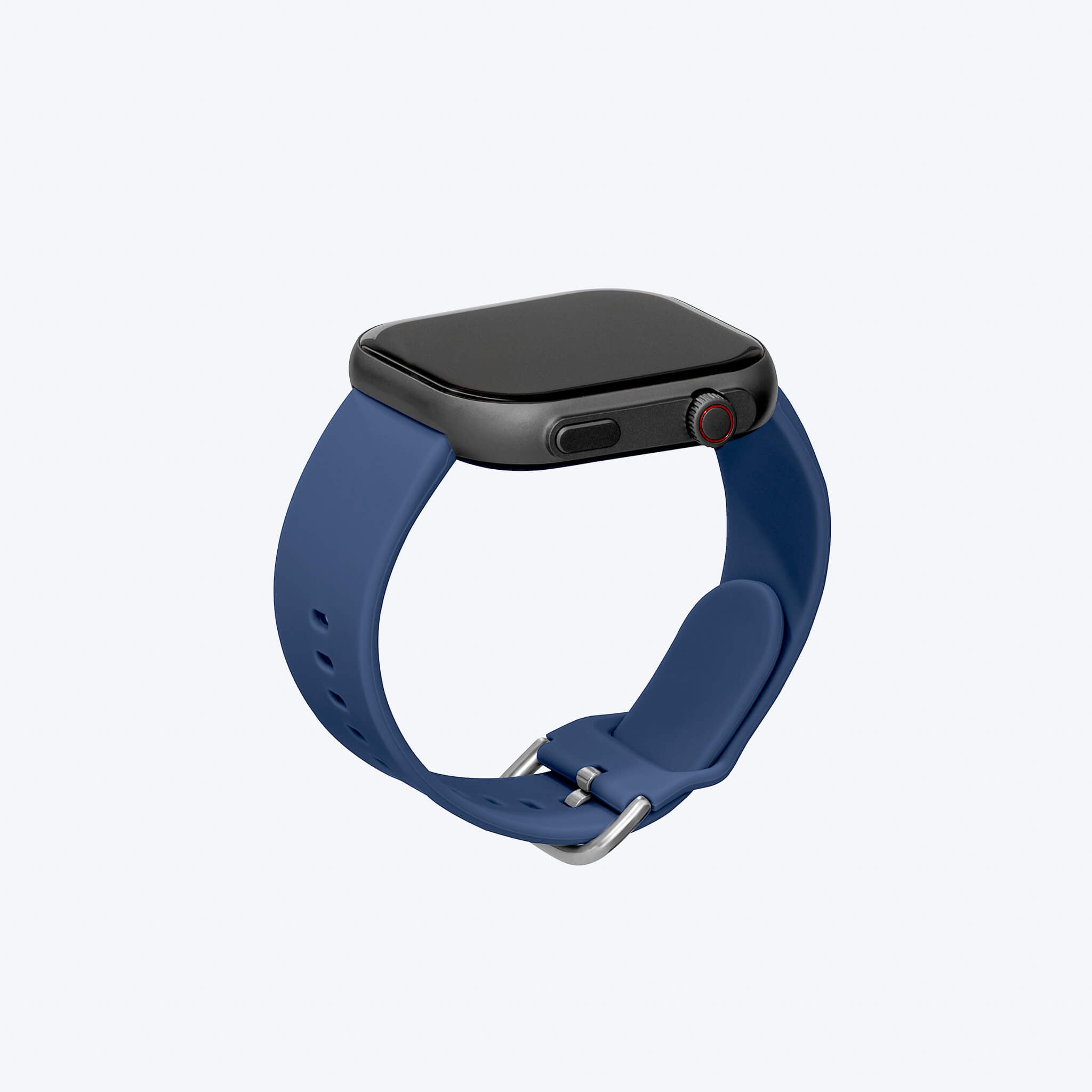 Prime smartwatch with blue sport band in plain background.