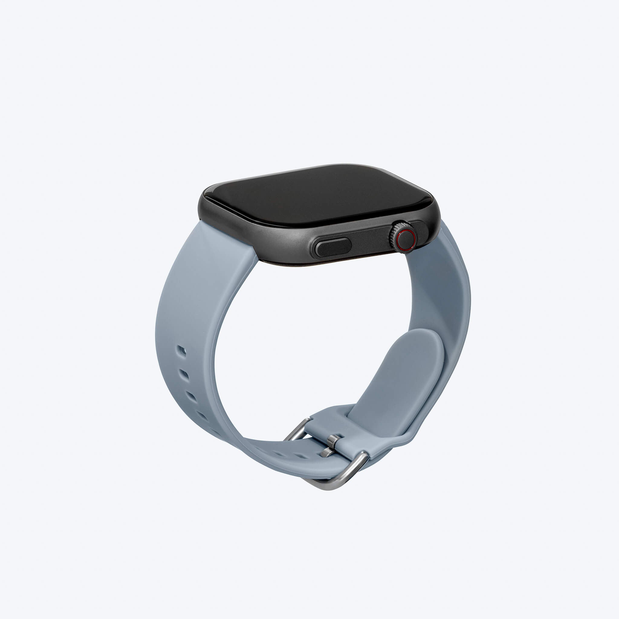 prime smartwatch in grey sport band in plain background.