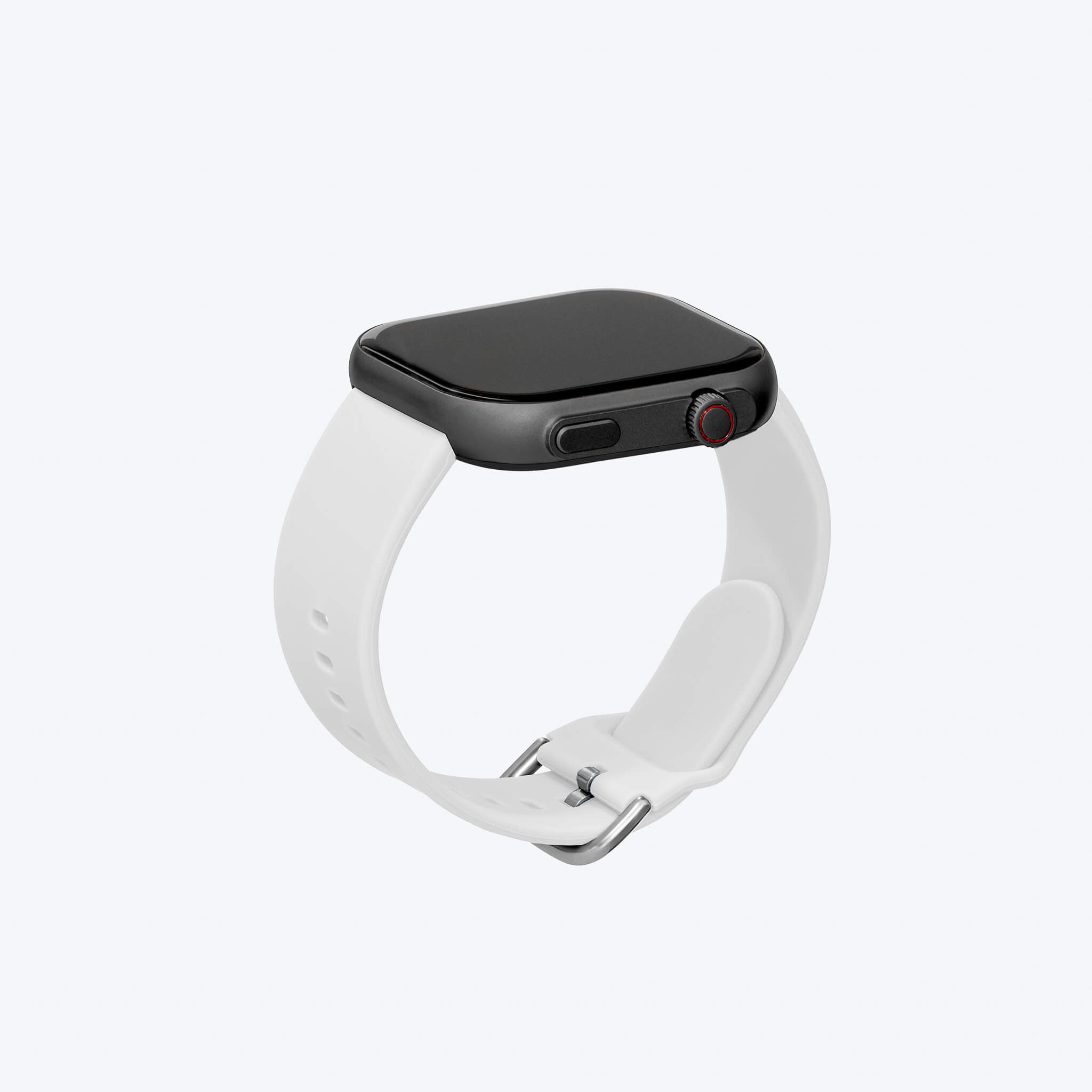 prime smartwatch in white sport band in plain background.