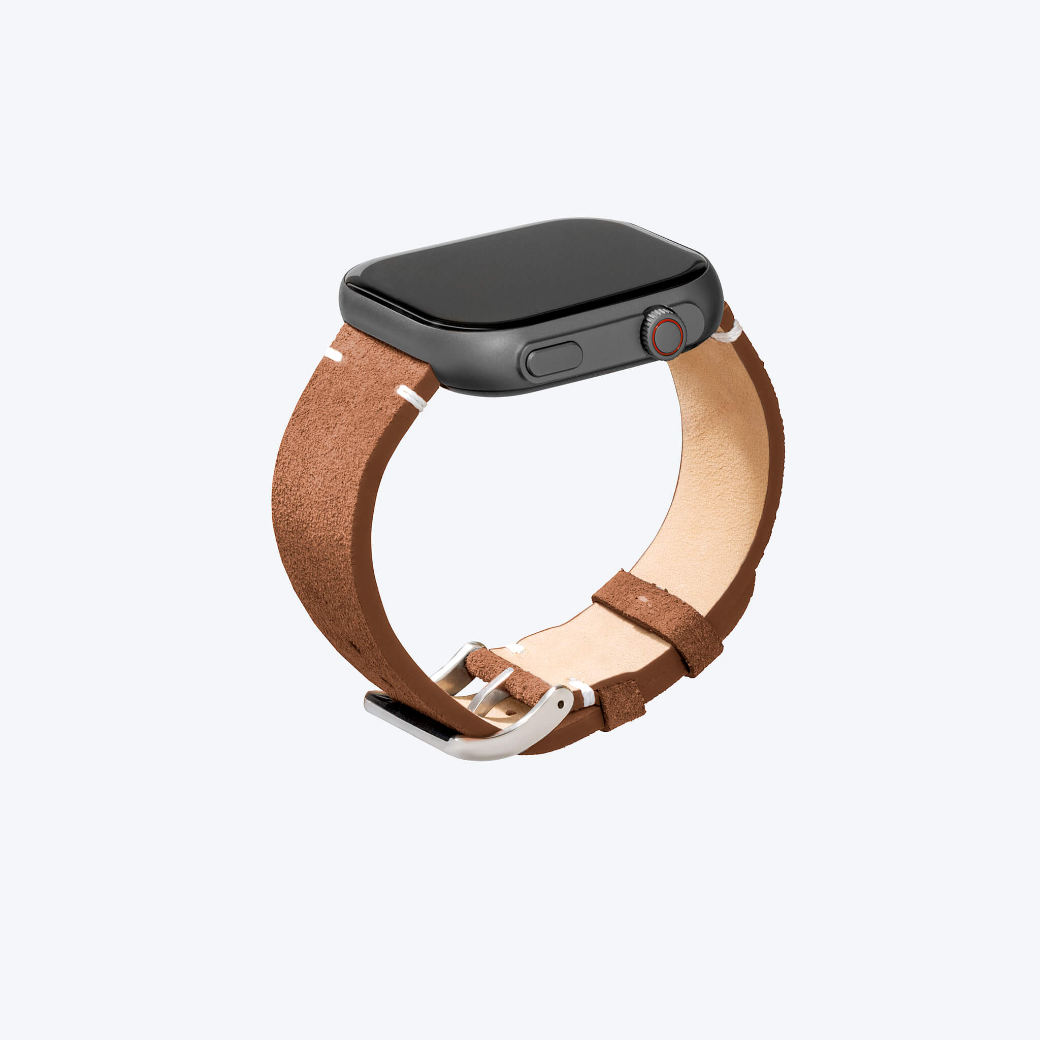 prime smartwatch in brown suede strap.