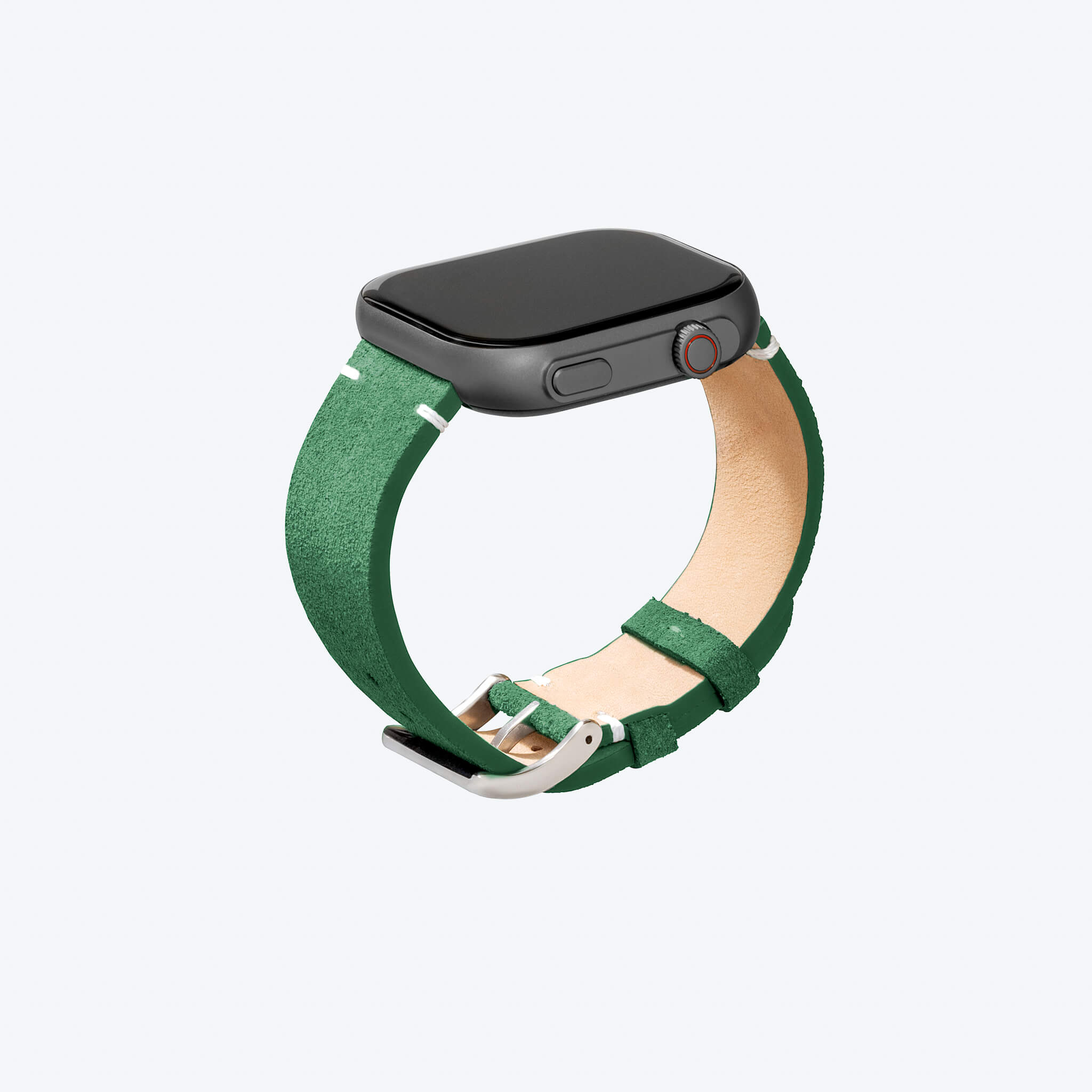 prime smartwatch in green suede strap.