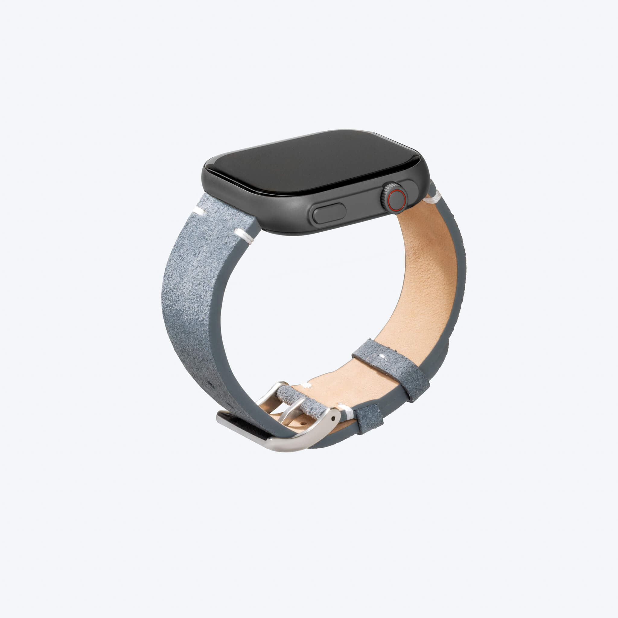 prime smartwatch in grey suede strap.