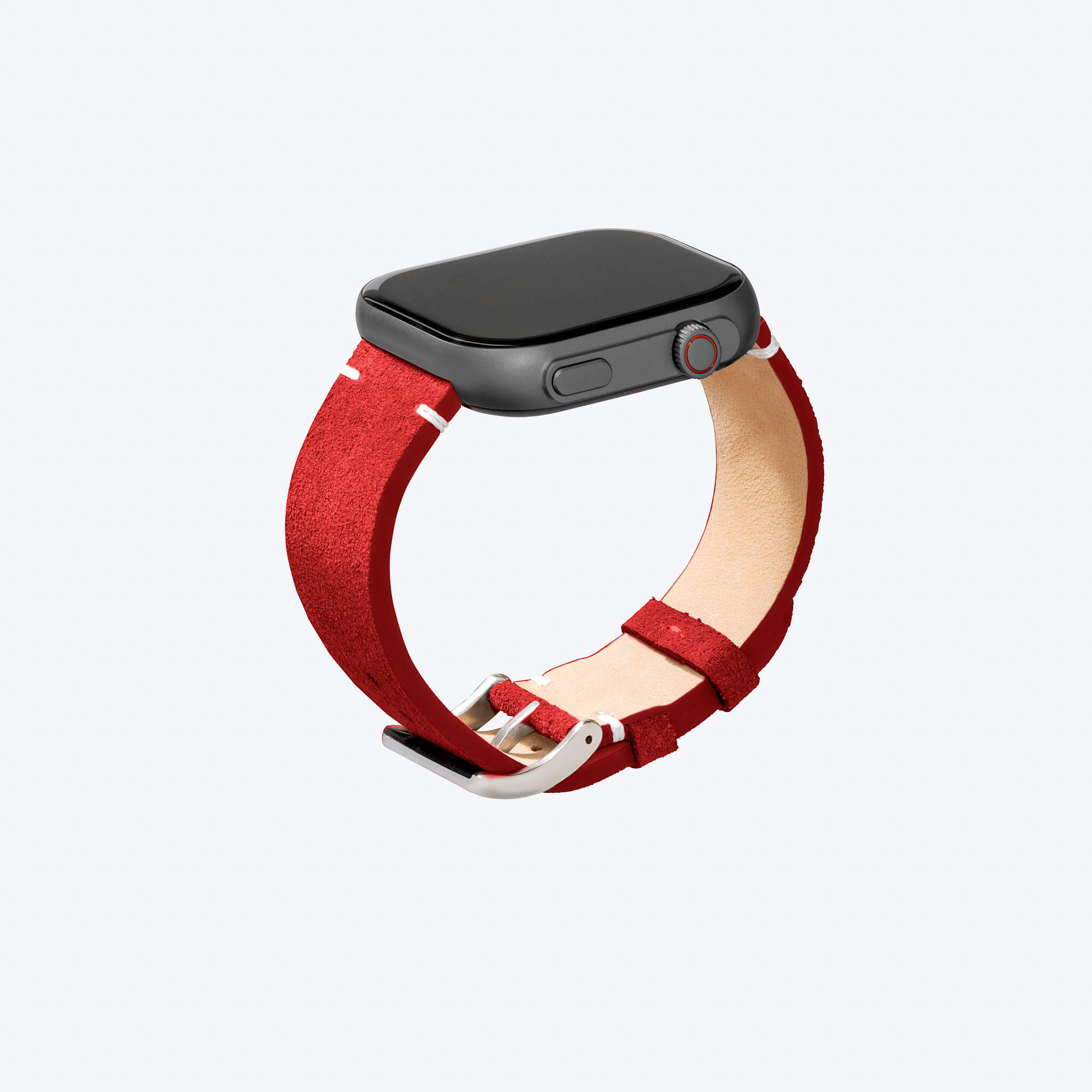 prime smartwatch in red suede strap.