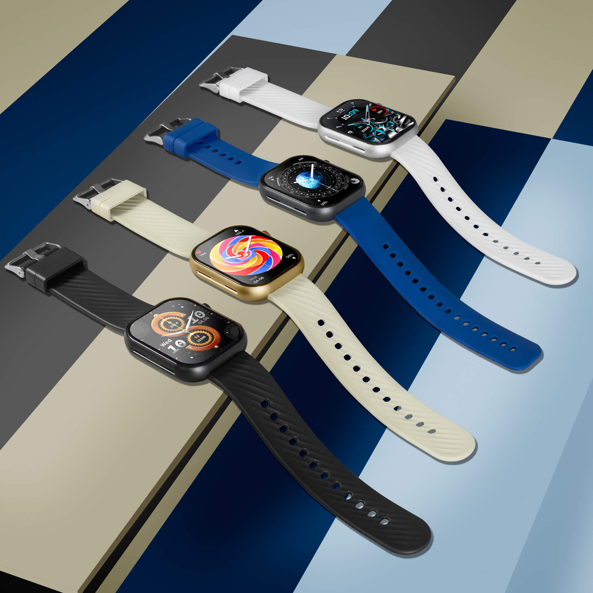 All Prime Smartwatches in a mixed color background.